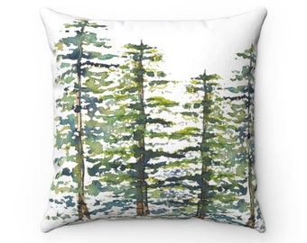 Pine Tree Forest Throw Pillow Cover | Spun Polyester Square Pillow Case | Four Sizes: 14x14, 16x16, 18x18, 20x20 inches