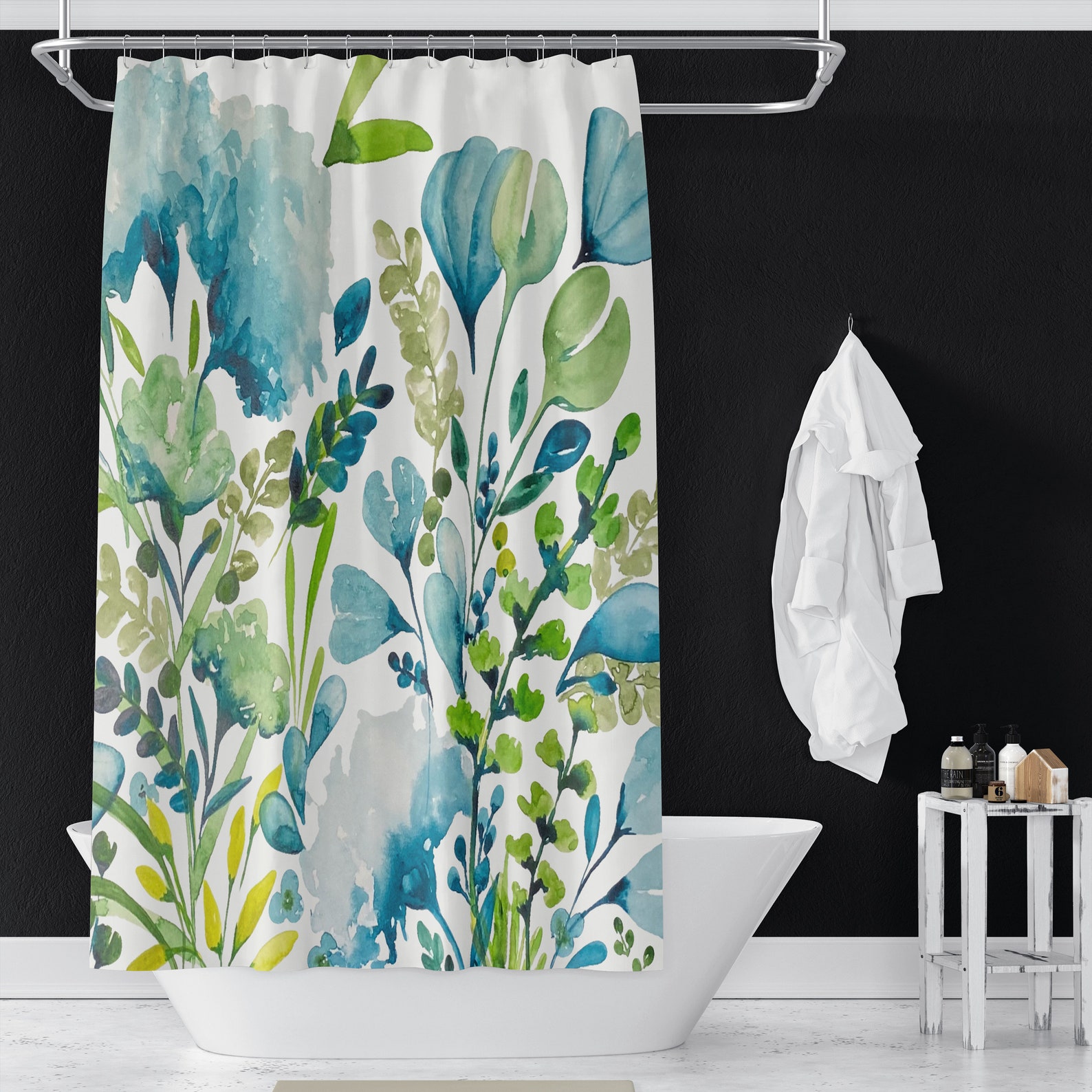 Emerald Green & Turquoise Floral Pattern Shower Curtains | Botanical ...