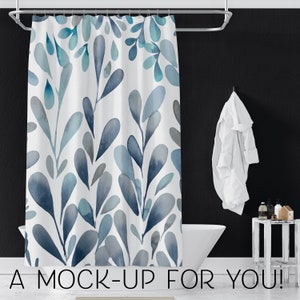 Sky Blue, Indigo, Gray Foliage on Shower Curtains | Modern Watercolor Print Shower Curtains | Bathroom Refresh Gifts | 71x74 in