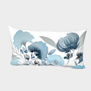 Sky Blue & Gray Flowers | Bed Pillow Sham | King and Standard Sizes | Cotton Sateen and Silk | Envelope Style with White Back