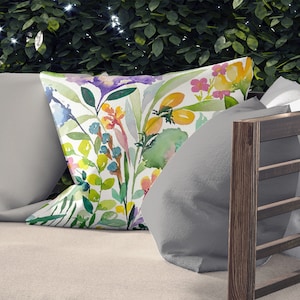Summer Flowers III Outdoor Pillow & Covers | Double Sided Print | 14x20, 16x16, 18x18, 20x20 Inches