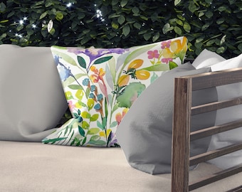 Summer Flowers III Outdoor Pillow & Covers | Double Sided Print | 14x20, 16x16, 18x18, 20x20, 26x26 Inches | Three Options Available