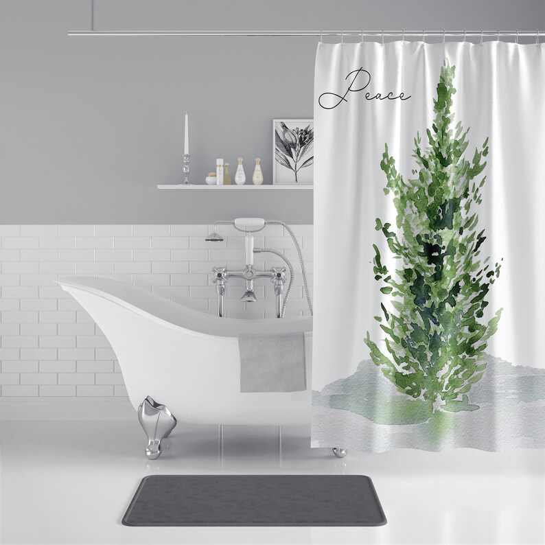 Peaceful Evergreen Tree Shower Curtains Green Winter Holiday Etsy