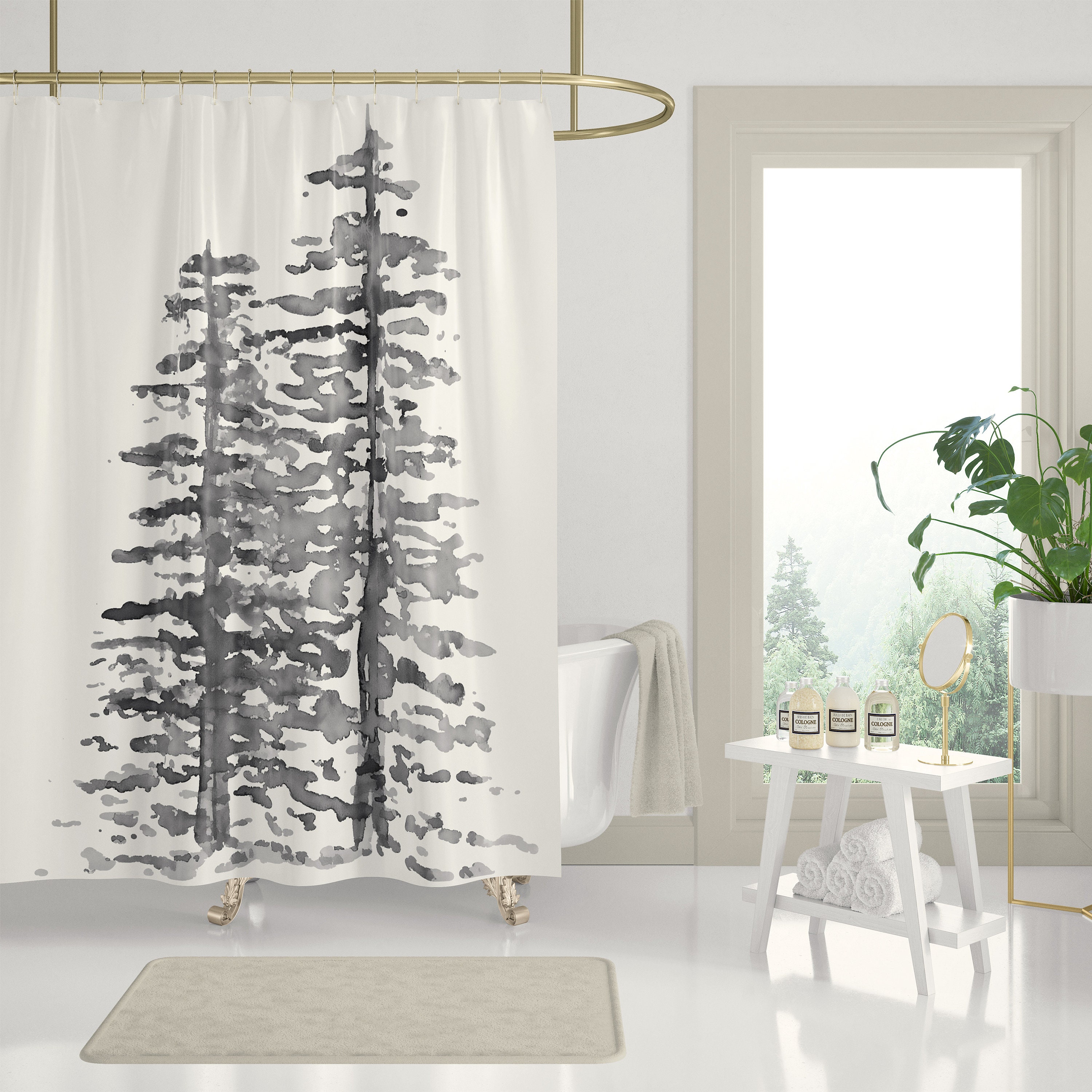 Ever Gray Evergreen Trees Shower Curtains Winter Scene | Etsy