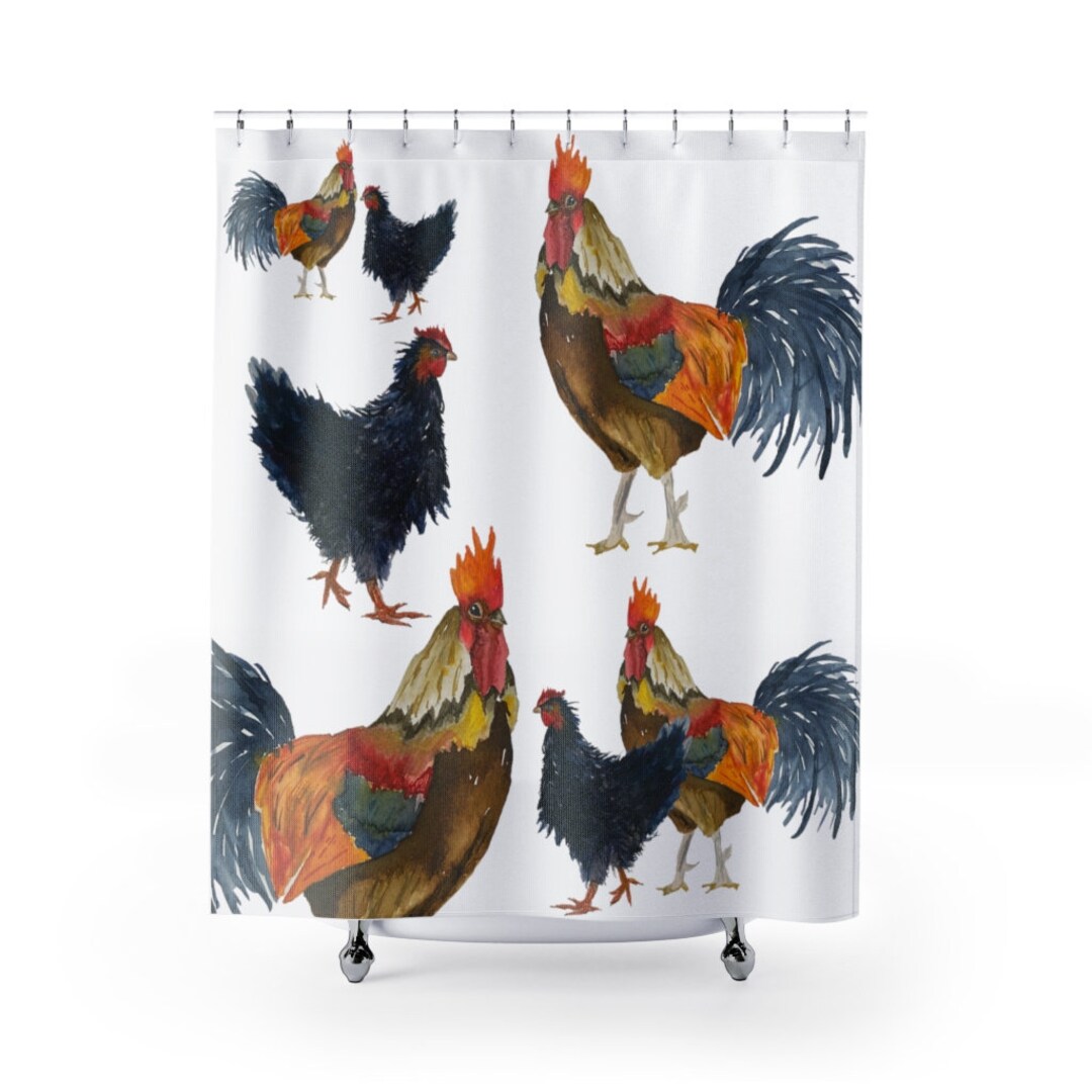 Rooster Blue Pattern Print Bathroom Shower Curtain