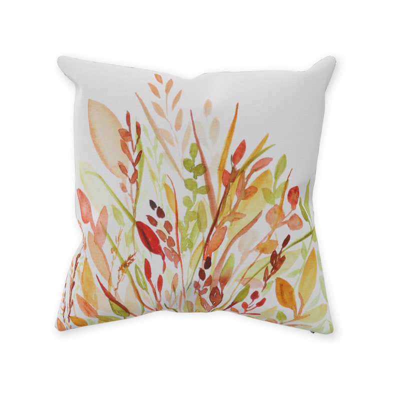 Fall Throw Pillows | Autumn Leaves & Foliage Gifts | Seasonal Home Decor | Harvest Grains Pillow | Yellow Green Red Orange White image 1