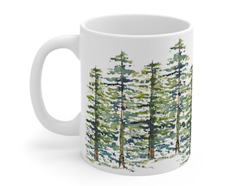 Pine Tree Forest Mug 11oz for Coffee, Tea, or Hot Chocolate Lovers, Christmas Holiday Mugs, Gifts for Mom