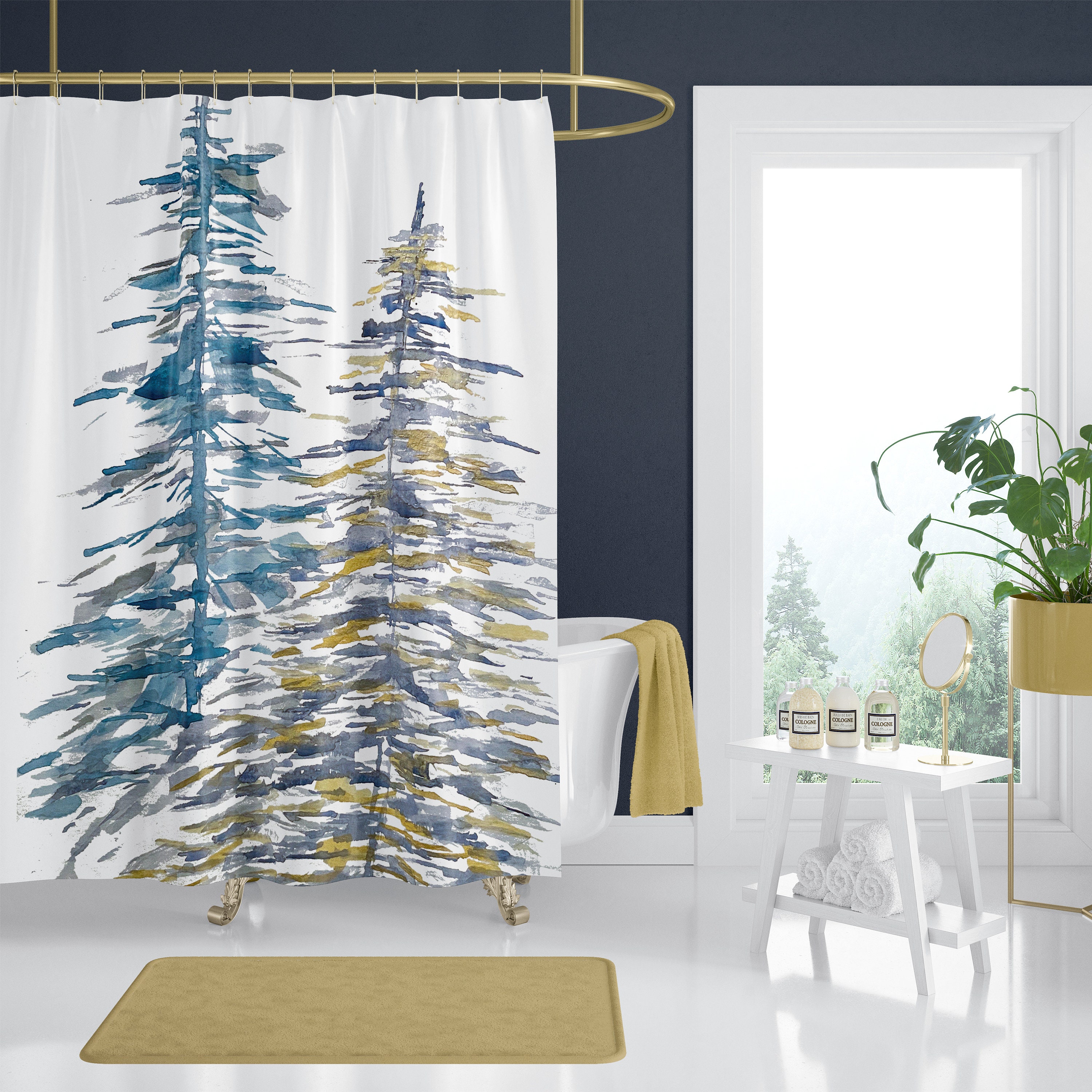 Winter Evergreen Shower Curtains Forest Trees Shower Etsy
