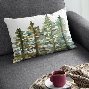 Four Pines II Abstract Trees Print | Spun Polyester Lumbar Pillow Cover with Hidden Zipper & Pillow Insert | 14x20 inches | Botanical