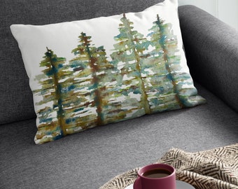 Four Pines II Abstract Trees Print | Spun Polyester Lumbar Pillow Cover with Hidden Zipper & Pillow Insert | 14x20 inches | Botanical