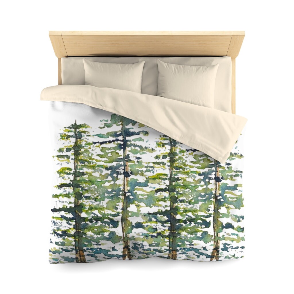 Pine Trees Duvet Cover Bedding Rustic Watercolor Botanical Etsy
