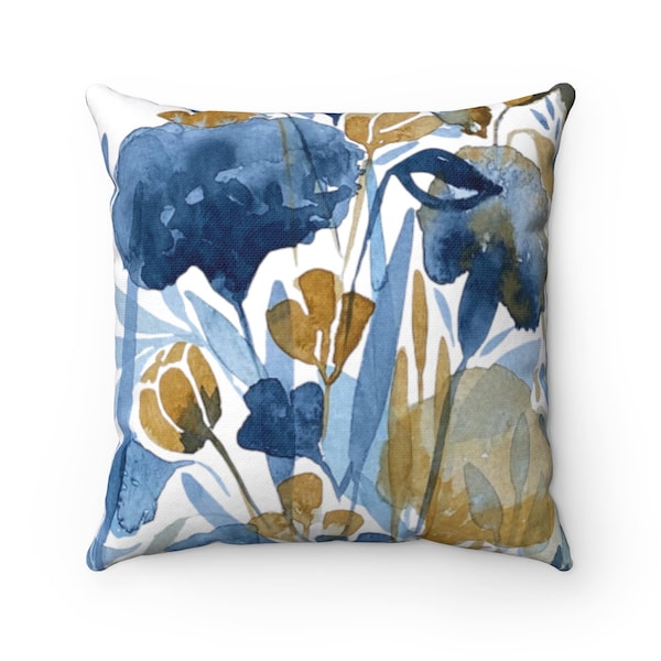 Autumnal Flower Garden Watercolor Throw Pillow Cover | Spun Polyester | Four Square Sizes: 14x14, 16x16, 18x18, 20x20 in | Autumn Fall