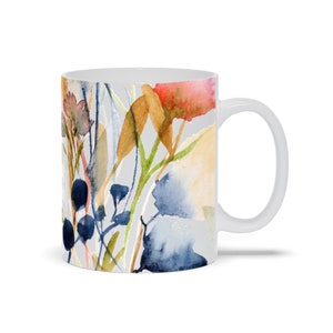 Flowers on Coffee Mugs | Watercolor Flowers Design in Abstract | 11 oz and 15 oz White Ceramic Mug | Valentine, Easter, Mother's Day Gifts