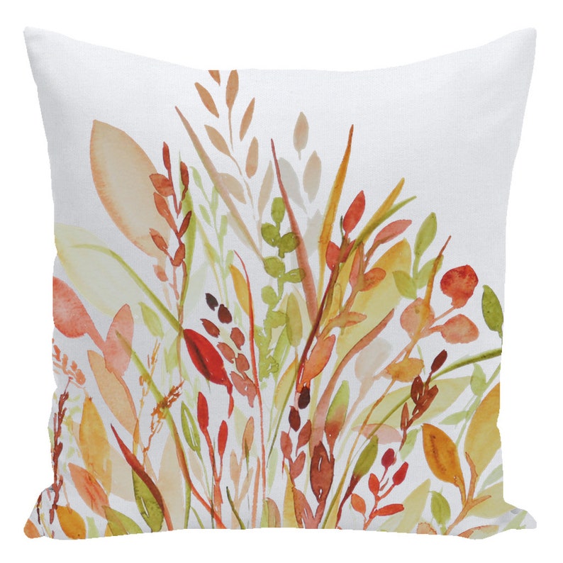 Fall Throw Pillows | Autumn Leaves & Foliage Gifts | Seasonal Home Decor | Harvest Grains Pillow | Yellow Green Red Orange White image 4