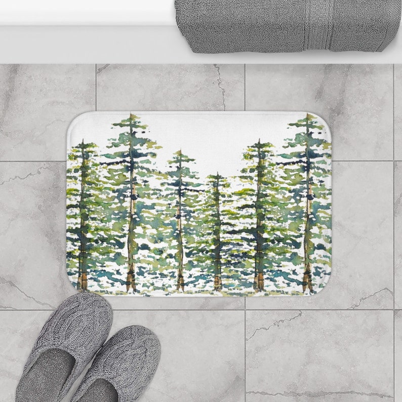 Pine Tree Forest Microfiber Memory Foam Bath Mat Botanical - Etsy
