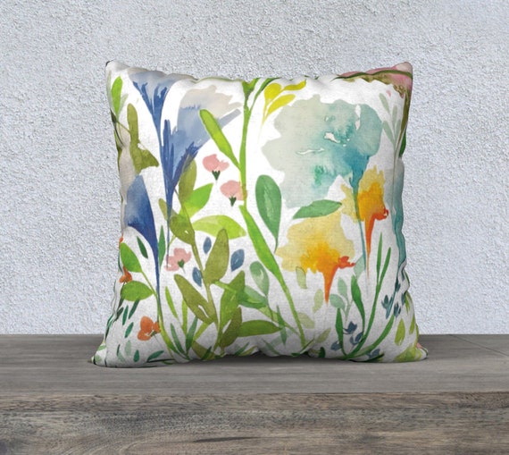 Summer Flowers II 22x22 Inch Throw Pillow Cover Hidden Zipper 4 Fabric Options Double Sided Print Aqua Blue Lime Green Pink Red Etsy