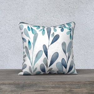 Sky Blue Indigo Gray Foliage 18x18 inch Square Throw Pillow Cover | Botanical Decor | Mirrored Double-Sided Print