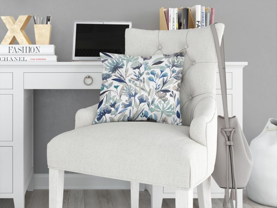 Blue Flowers Print Throw Pillow Cover Spun Polyester Square 