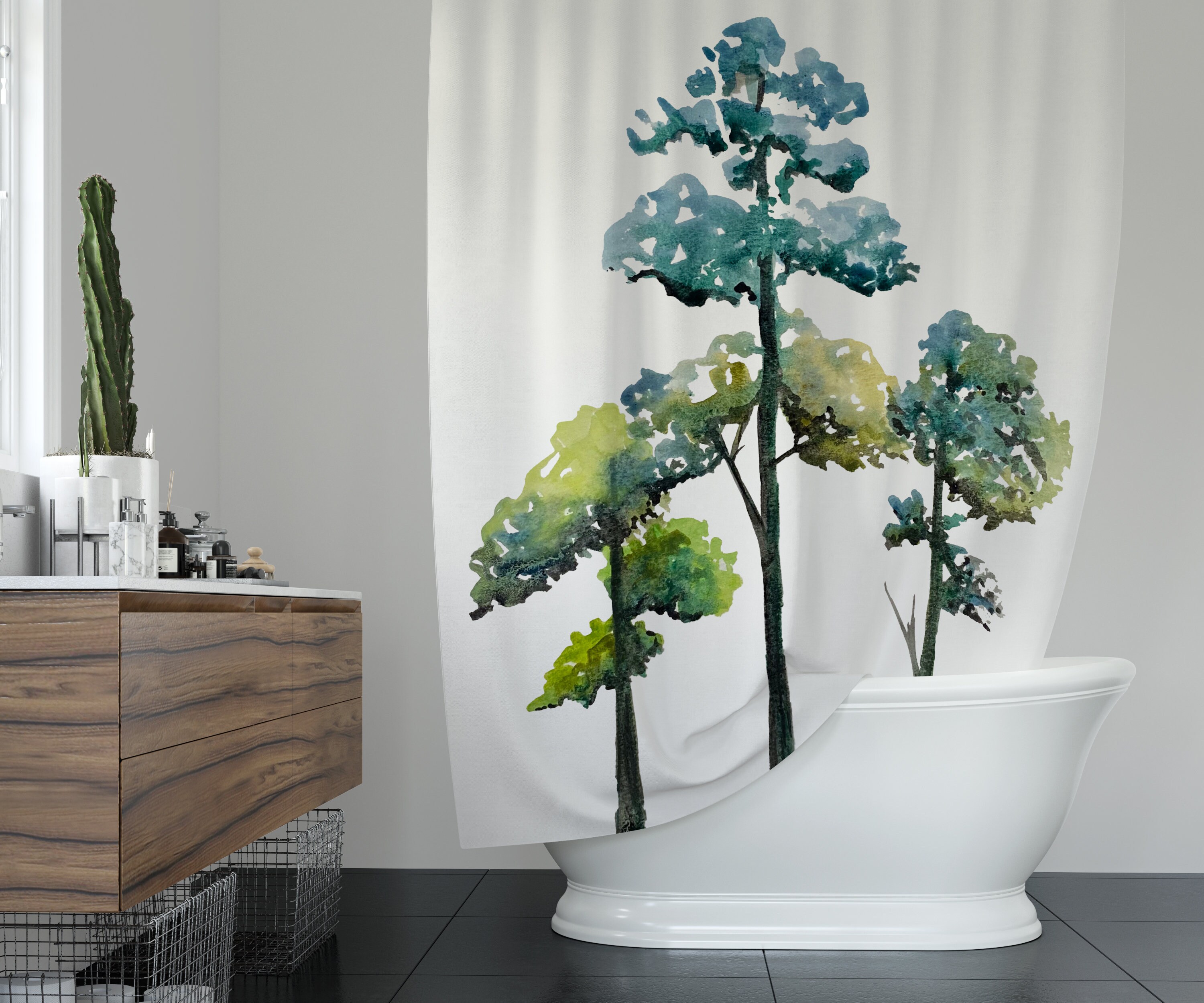 Trio of Trees Shower Curtains Blue Green Black Trees on Etsy