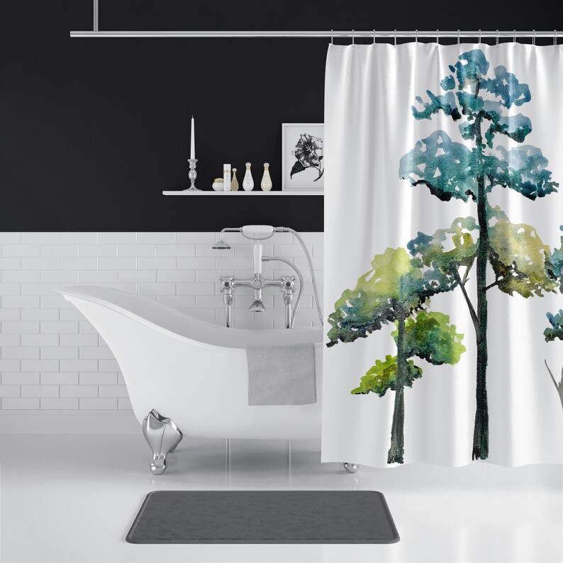 Trio of Trees Shower Curtains Blue Green Black Trees on Etsy