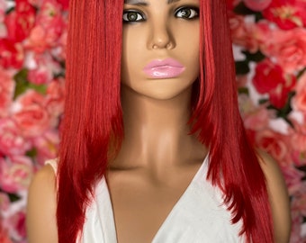 Peluca roja corte mariposa de 16”