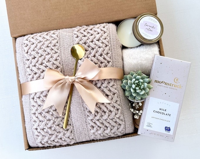Sending Healing Vibes Gift Box for Women | Gift Basket with Blanket, Succulent, Socks, Candle | Get Well Gift for Her, Thinking of You Gift