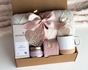 Classy Gift Basket for Women , Cozy Gift Box with Blanket, Socks, Candle , Self Care Gift Box, Care Package, Gifts for Her for Any Occasion