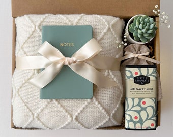 Thank You Gift Box, Vegan Leather Journal, Succulent, Blanket