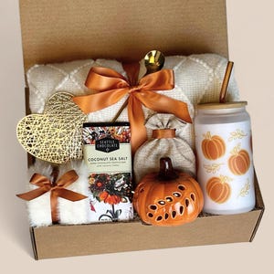 Cozy Fall Gift Boxes Care Package For Her, Birthday Gift Basket, Get Well Soon Gift, Hygge Gift Box, Thinking Of You Gift, Self Care Package FALL PUMPKIN CANDLE