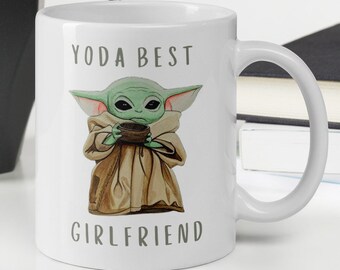 Mok Yoda beste vriendin - baby groene buitenaardse mok, cadeau voor haar, baby Yoda-cadeaus, schattige baby Yoda, cadeaus voor vriendin, Valentijnsdagcadeaus