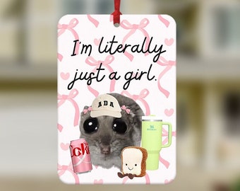 I'm Literally Just a Girl Hamster meme Car Air Freshener, Funny Car Air Freshener, Cute Car Accessories, Funny meme, Girly Car Air Freshener