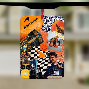 Lando Norris billuftfräschare, Formel 1-fan, McLaren F1, rolig billuftfräschare, Formel 1-biltillbehör, presenter till henne, Formel 1-presenter