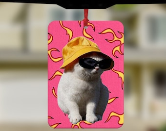 Bucket Hat Cat Meme Car Air Freshener - Funny Car Air Freshener - New Driver gift - Car Accessories - Stocking filler -  Funny meme gifts