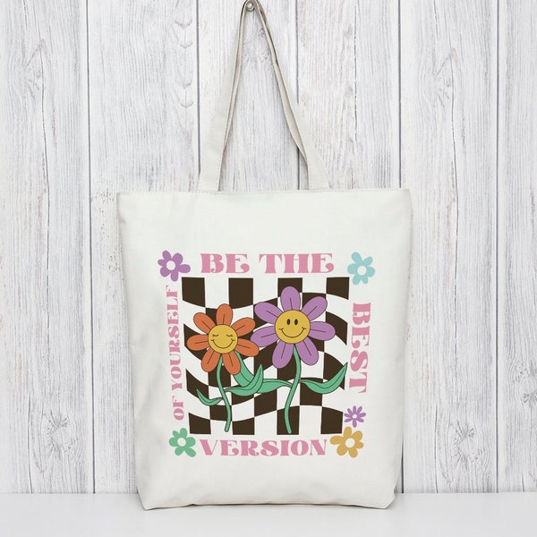 Be the best version of yourself Tote Bag, Cute Tote Bag, Reusable Shopping Bag, Sustainable Graphic tote, Eco Friendly Shopper, Y2K Gift Bag