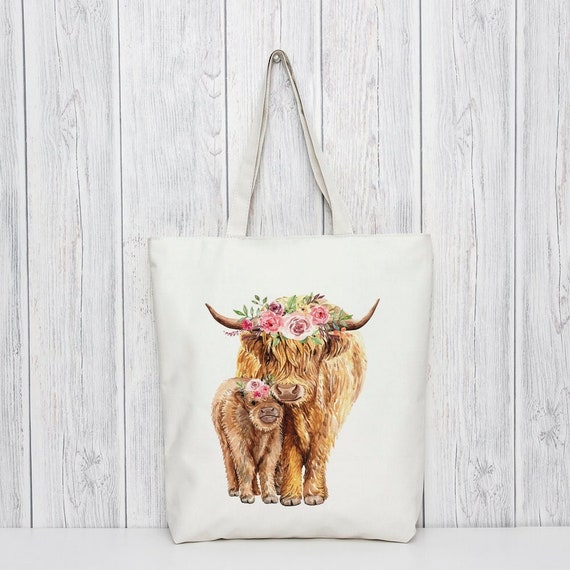 Highland Cow / Coo Tote Bag, Gift for her, Shopping Bag, Eco friendly Reusable Tote, Funky Tote Bag, Highland Cow Gift, Cow Lover Gifts