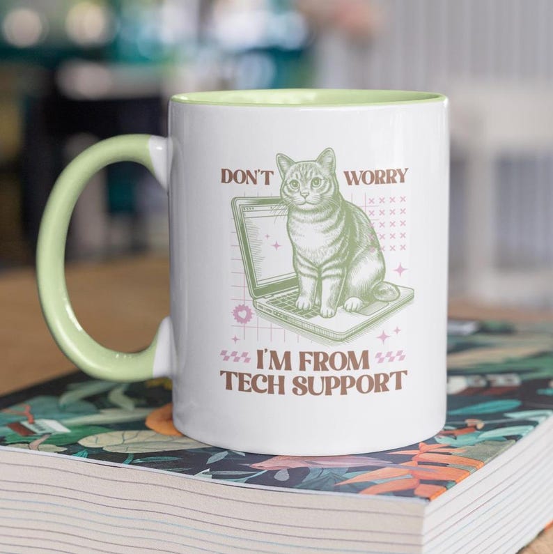 Funny Tech Support Cat Mug, Funny Work Mug, Funny Office Mug, Work Colleague Gift, Cat Lover Gifts, Funny Cat Mug, Fun Secret Santa, IT Mug image 1