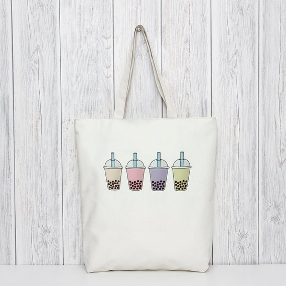 Boba Tea Tote Bag, Cute Tote Bag, Reusable Shopping Bag, Sustainable Gift, Graphic tote Bag, Eco Friendly Shopper, Y2K Bag, Kawaii Tote Bag