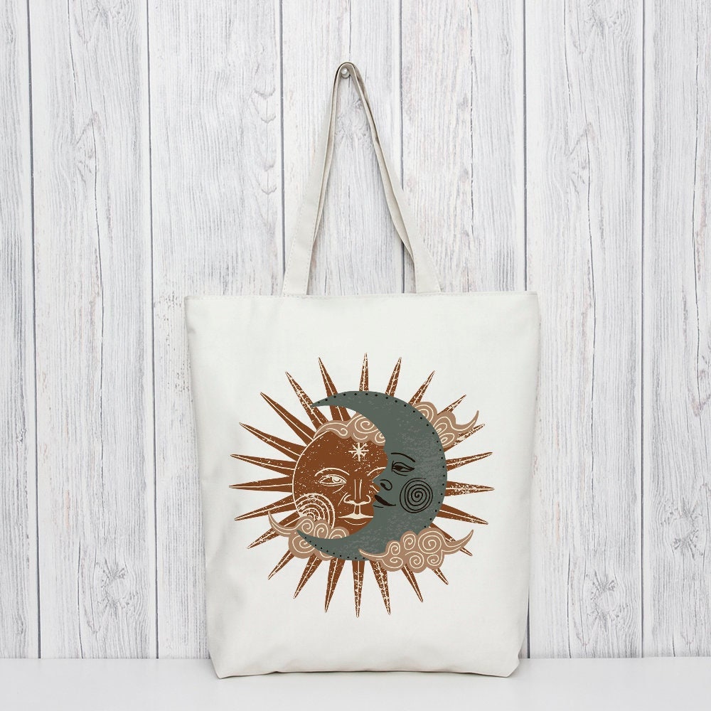Celestial Tote Bag, Sun and Moon Tote Bag, Reusable Shopping