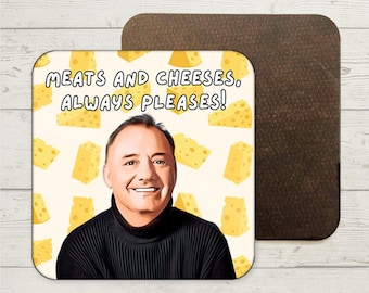 Sous-bock de Bob Mortimer, Le dernier qui rit, Viandes et fromages, fan de Bob Mortimer, sous-bock drôle, Mortimer et Reeves, cadeaux blague, cadeau collègue
