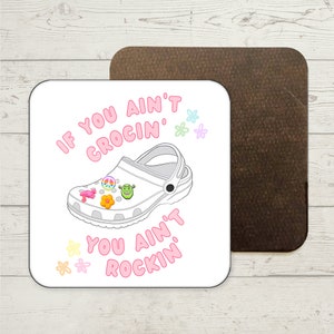 Leuke witte krokodil, Crocin&#39; Rockin&#39;-onderzetter, grappige onderzetter, mokonderzetter, krokodil schoenliefhebber geschenken, grappig cadeau voor vriend, krokodilschoenen