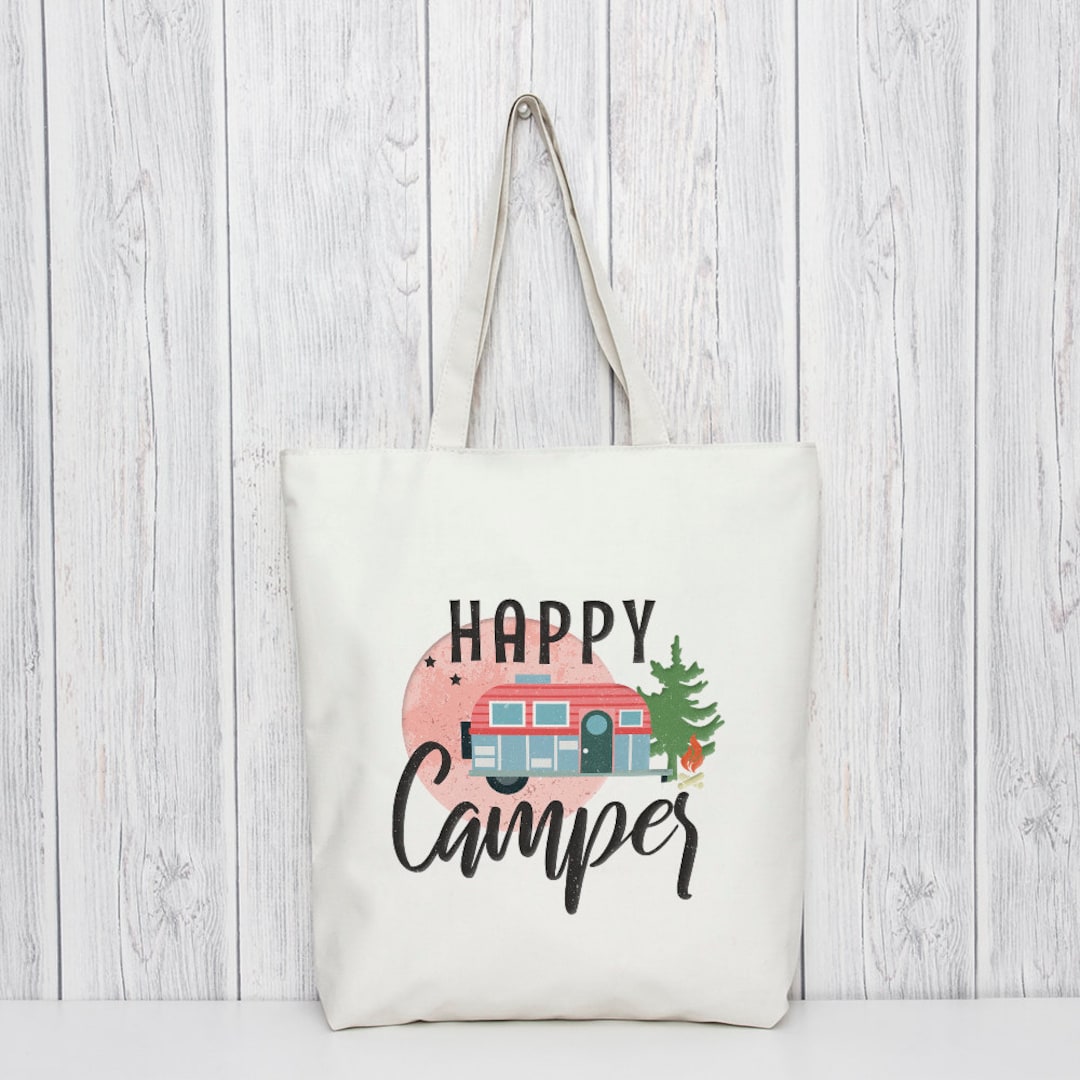 Happy Camper Tote Bag Cute Tote Bag Camping Bag Reusable Etsy UK