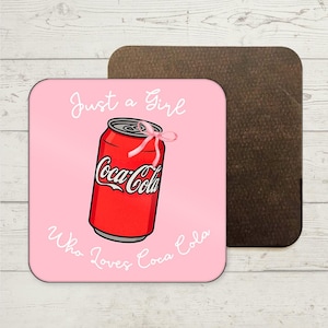 Pink Bow Coca Cola Coaster, Custom Name gift, Funny Coaster, Custom Gifts, Coaster Drinks Mat, Gifts for her, Just a Girl, Stocking Filler