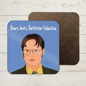 Dwight Shrute grappige onderzetter, Bears Beets Battlestar Galactica, The Office US TV Show, Michael Scott meme gifts, The Office Show merchandise