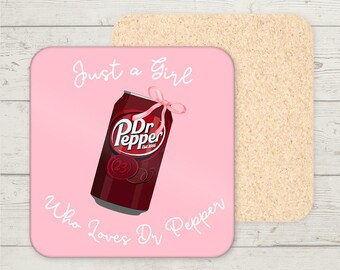 Pink Bow Dr Pepper Coaster, Custom Name gift, Funny Coaster, Custom Gifts, Coaster Drinks Mat, Gifts for her, Just a Girl, Stocking Filler
