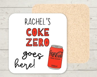 Sottobicchiere Coca-Cola Zero personalizzato, regalo con nome personalizzato, sottobicchiere divertente, regali per lei, regalo Coca-Cola Zero, regalo di Natale, sottobicchiere divertente per ufficio