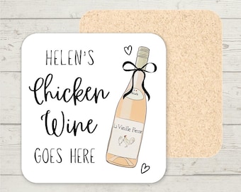 Personalised Chicken Wine Coaster, Custom Name gift, Funny Coaster, Wine Lover Gift, Gift for her, Stocking Filler, Custom Chicken Wine Gift