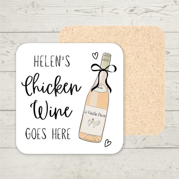 Personalised Chicken Wine Coaster, Custom Name gift, Funny Coaster, Wine Lover Gift, Gift for her, Stocking Filler, Custom Chicken Wine Gift