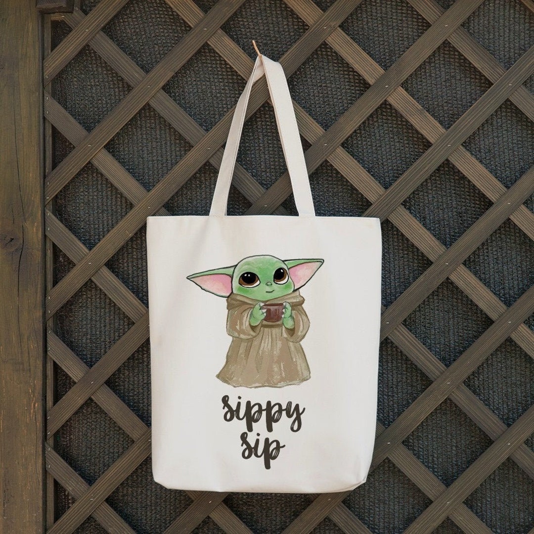 Baby Yoda Tote Bag Tote Bags Sippy Sip Yoda Meme Yoda Etsy