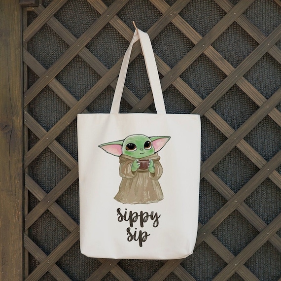 Baby Yoda Tote Bag Tote Bags Sippy Sip Yoda Meme Yoda Etsy