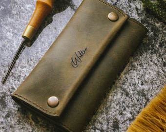 Personalized Leather Tobacco Pouch, Rolling Case for 50g Packs, Full Grain Tobacco Case, Engraved Gift for Smoker